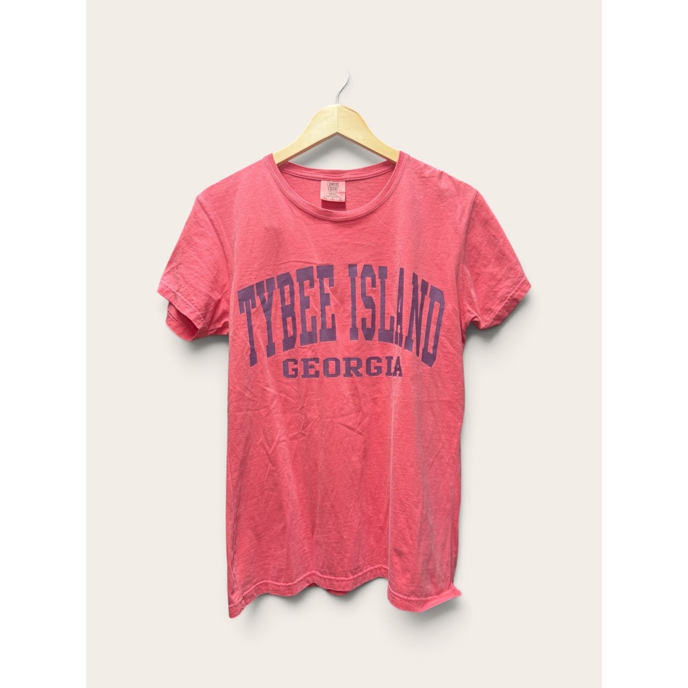 Comfort Colors Tybee Island Georgia Graphic T-Shirt Pink Coral Womens Large L